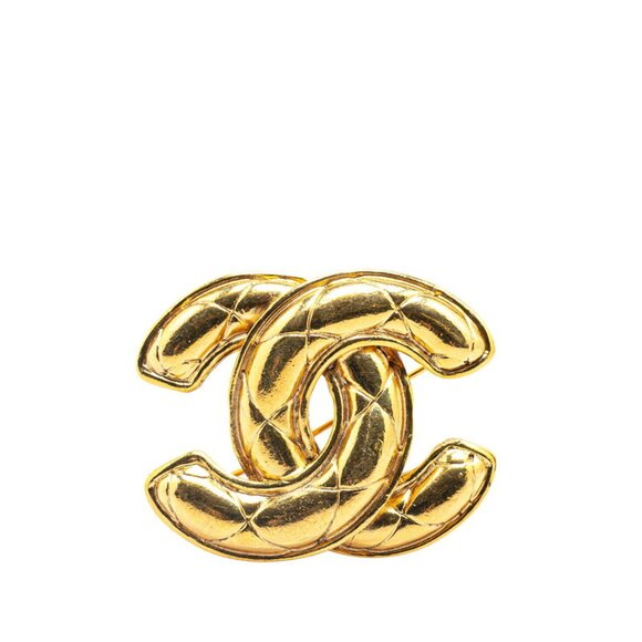CHANEL Authentic Gold Logo Brooch